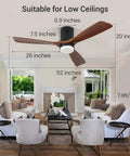 52 Inch Wood Ceiling Fan With Lights And Remote Control, 3 Walnut Blades, 6 Speeds in modern living room