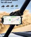 Anti Vibration UTV Phone Mount Heavy Duty Full Protection SXS Phone Holder With Aluminum Bracket on a roll cage with GPS map