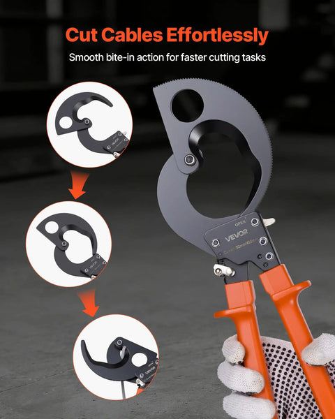 Heavy Duty Ratcheting Cable Cutter Tough As Nails Spring Steel Blades With Killer Grip Handles Quick Release Lever for optimal cable cutting.