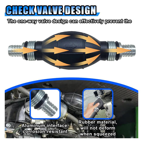 Fuel Line Hand Primer 12mm Rubber One Way Manual Fuel Pump Siphon for gasoline diesel vacuum transfer, aluminum interface, rubber material.