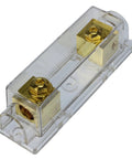 Gold Plated ANL Fuse Holder Inline Fuse Block for 1/0 AWG In And Out with brass hardware and clear protective housing