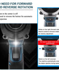 Pro Level Cordless Rivet Nut Gun With Brushless Motor showing forward and reverse rotation buttons with automatic pin rejection features.