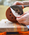 Attaching 5 Inch Heavy Duty Random Orbit Sanding Discs With Hook And Loop Backing Red Resin Aluminum Oxide 8 Hole 40 Grit 50 Pack