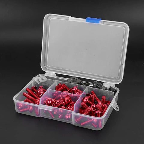 Sportbike Fairing Hardware Kit 177 Piece Aluminum Screws Set With M5 And M6 Sizes And Washers For Beefed Up Replacement On Yamaha Kawasaki Ducati Red