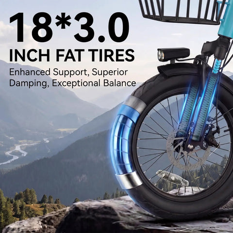 Fat Tire Electric Trike For Adults With Basket Foldable 1000W Peak Motor 3 Wheel Ebike With 18x3 Fat Tires 48V 648Wh Removable Battery wheel detail