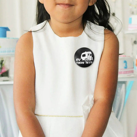 There Yet Round Button Badges 1.8 Inch Tinplate Lapel Pins on child's dress for style and decor