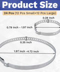 Universal 24Pcs CV Boot Clamp Kit With 12 Small And 12 Large Stainless Steel Adjustable Crimp Clamps, size details visible