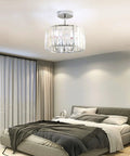 Industrial Chrome Crystal Drum Ceiling Light Three Light Fixture With Dope Modern Look in bedroom setting
