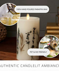 Moving Flame Pillar Candle With Lavender And Rosemary Scent, Flameless LED Battery Operated Candle, Remote Ready, 3.25 Inch Dia