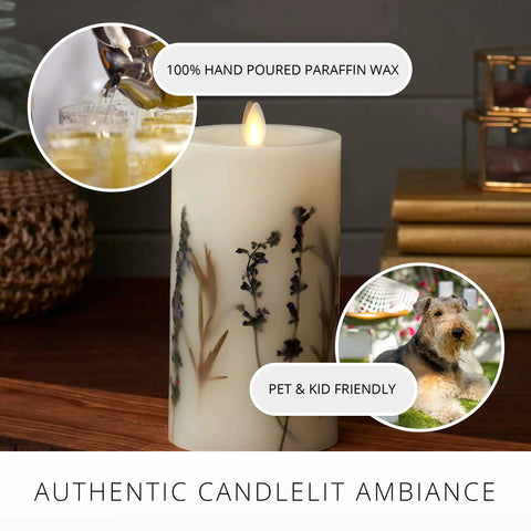 Realistic Moving Flame Pillar Candle With Lavender And Rosemary No Mess Flameless LED Battery Operated Light Remote Ready