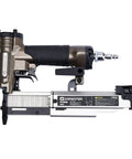 Strong Armed Pneumatic 23 Gauge Pin Nailer Forged From Hardened Aluminum with rear air exhaust and trigger guard.