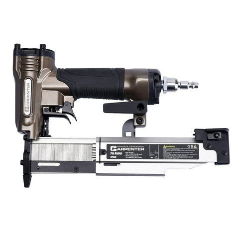 Strong Armed Pneumatic 23 Gauge Pin Nailer Forged From Hardened Aluminum with rear air exhaust and trigger guard.