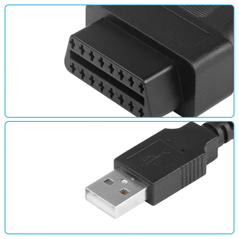 OBDII Female To USB A Male Power Cable 3.3ft OBD2 To USB Power Connector For Cars Close-up on Connectors
