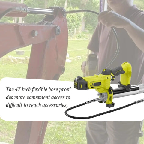 Grab-And-Go Forty-Seven Inch Grease Gun Hose With Coupler Replacement For 18 Volt P3410 And P163 Grease Guns in use