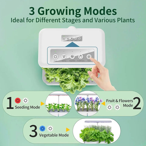 Indoor Hydroponics Garden System With LED Grow Light And 14 Pods, WiFi Herb Garden Kit With 3 Growing Modes Display