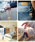 16 Piece Locking Brass Carabiner Key Ring Set With Screw Lock Clips Gold Finish Keychains for men and women in use