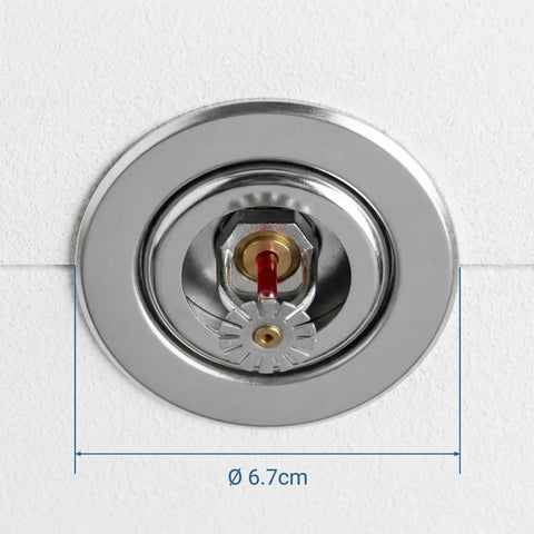 Top Shelf Adjustable Fire Sprinkler Cover Plates 10 Pack Double Layer Escutcheon Ceiling Kit, silver escutcheon concealing sprinkler head.