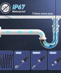 Dope Endoscope Camera With Light For Pipe Inspection showcasing IP67 waterproof feature and 7.9mm lens in plumbing pipes