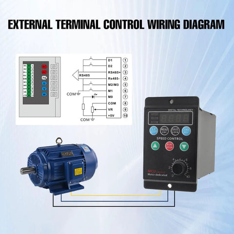 Single Phase To Three Phase VFD Inverter For Spindle Motors, 220V 0.75kW 1HP 5A Variable Frequency Drive wiring diagram with motor and control panel