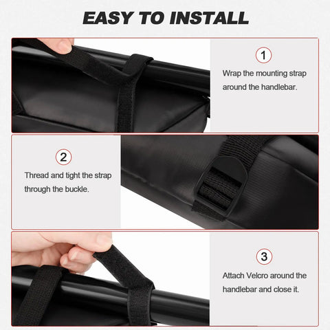 Waterproof Handlebar Tool Bag Made With PVC Tarpaulin For Dirt Bikes That Fits Sur Ron Segway Talaria Off Road Rides And Keeps Your Essentials Dry In Wet Weather Ready For Any Trail Or Wet Conditions, strap close-up