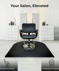 Top Shelf Anti Fatigue Salon And Barber Mat Heavy Duty Flex Black Non Slip Flooring Made In Usa under a salon chair.