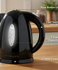 Electric Kettle 1.7 Liter Fast Boil Water Heater For Coffee Or Tea BPA Free With Water Level Gauge Auto Shut Off Boil Dry Protection Indicator Light Removable Filter Black on kitchen countertop