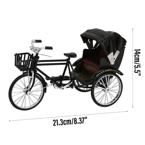 Vintage Metal Tricycle Model With Heavy Duty Aluminum Alloy Build And Old School Three Wheel Rickshaw Design, 21.3cm x 14cm.