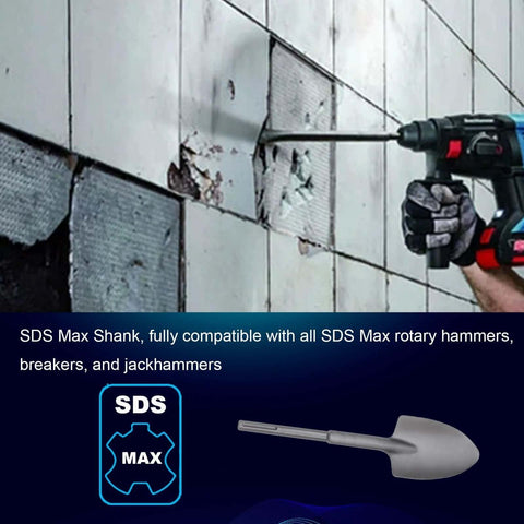 Phyxlyn 18-inch SDS Max steel clay spade bit, side view of drill bit used for drilling concrete