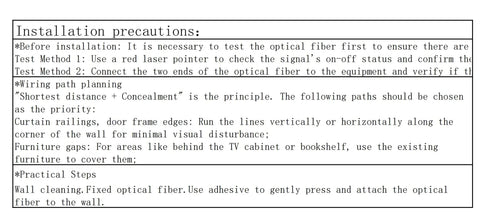 Installation precautions for Ultra Clear Invisible Fiber Optic Cable 45m Length with guidelines and practical steps.