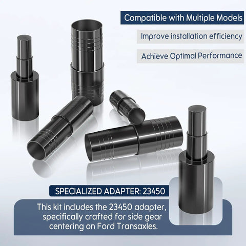 Five Piece Transmission And Transaxle Plug Kit With Adapter For Ford And Most Cars And Pickups Universal Fit Leak Proof Seals Replaces 23400, black plastic plugs with 23450 adapter