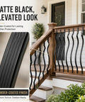 32 And A Quarter Inch Black Curved Aluminum Deck Balusters 25 Pack Includes 100 Screws And 8 Extra Fasteners on railing