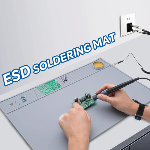 Anti Static Mat With ESD Wrist Strap And Ground Wire, Heat Resistant Silicone Soldering Pad Up To 932F, Great For Electronics Repair