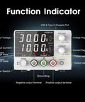 Adjustable DC Power Supply 0 To 30V 0 To 10A With Encoder Knob, 4 Digit LED Display, function indicators labeled