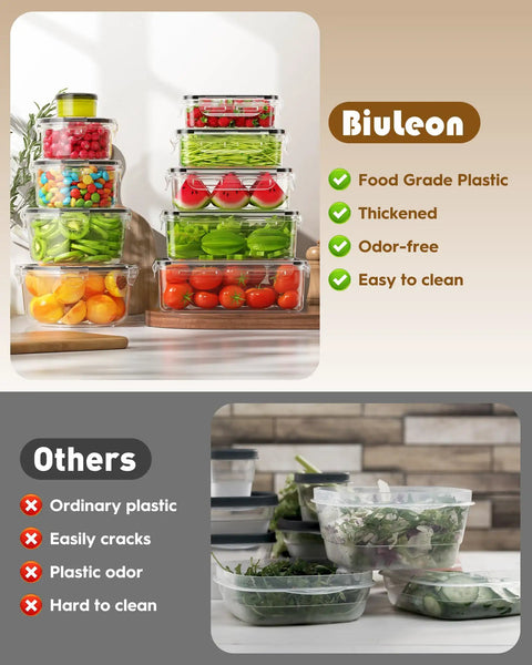 40 Piece Food Storage Containers With Lids Airtight Set comparison showing benefits over ordinary plastic containers