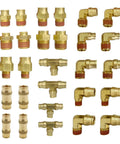 DOT Air Brake Brass Push In Fittings Kit 30 Piece Includes Three Eighths Inch Union Elbows Tees Bulkhead Unions and More