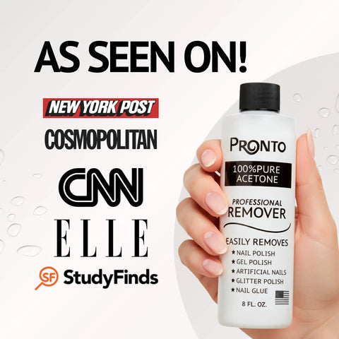 Hand holding 8oz pure acetone bottle, part of Gel Nail Polish Remover Kit With 8 Oz Pure Acetone Nail File Soak Off Bowl Buffer Block