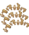 60-Piece Grease Fitting Assortment Kit with 1/4-28 SAE-LT Copper Threaded Lubrication Nozzles, brass fittings displayed