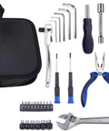 Compact 29 Piece Motorcycle Tool Kit For Underseat Storage On The Go Roadside Repair Essentials spread out with tools visible