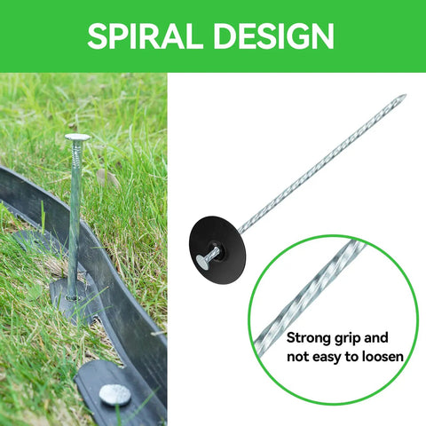 8 Inch Heavy Duty Galvanized Landscape Stakes Kit With Gasket Caps, spiral stakes securing garden fabric and edging