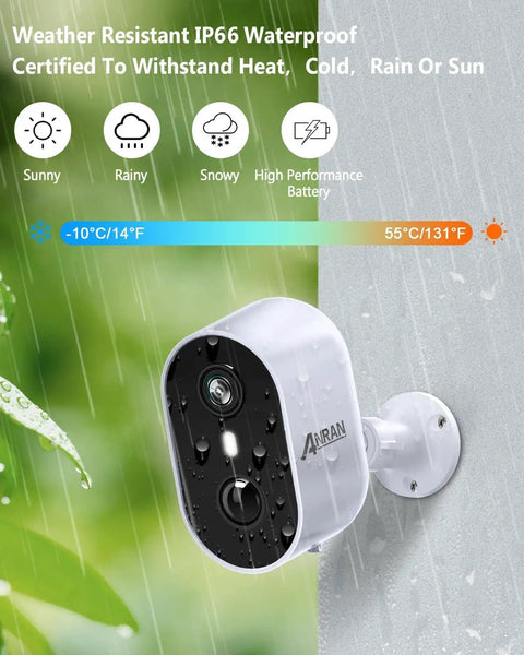 Wireless Outdoor Security Camera 2K 3MP Battery Powered With AI Motion Detection Color Night Vision Waterproof in rain