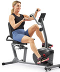 Woman exercising on the Dope Magnetic Recumbent Bike With Hand Cycle For Full Body Workout Adjustable Resistance Low Impact Cardio Machine