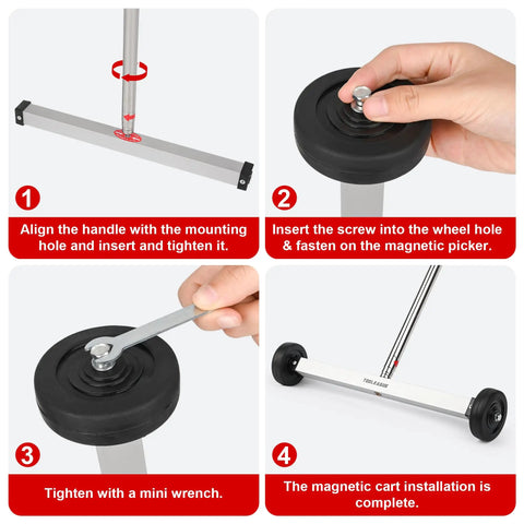 17 Inch Rolling Magnetic Sweeper With Wheels And Telescoping Adjustable Handle 10Lb Magnet Roller Magnetic Foldable Tray 15Lb Pickup Pen 3 Piece Magnet Sweeper Set For Quick Metal Cleanup