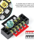 Dual Row Screw Terminal Blocks Set With Covers For Easy Wiring, 8 Sets Of 3 To 6 Positions, 600V 15A Rating, Black, Red Jumpers