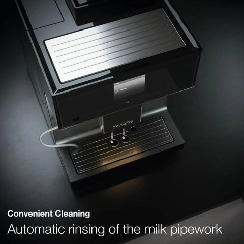 Hassle Free Fully Automatic Coffee And Espresso Maker With Built In Milk Frother, Quiet Grinder, One Touch Brewing, Programmable Daily Timer, Top Shelf Kitchen Essential with automatic milk cleaning feature.