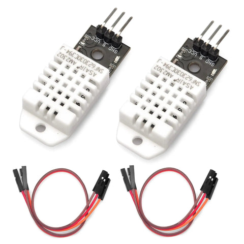 Two DHT22 AM2302 Digital Humidity And Temperature Sensor Modules for Arduino and Raspberry Pi with connecting cables.