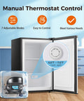 Manual thermostat control of Top Tier Upright Mini Freezer With 3.0 Cubic Foot Storage And Brushed Stainless Steel Build.
