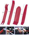 Stainless Steel Repair Tools Kit For Quick Fixes, Ergonomic Bend Design, four red plastic trim removal tools with measurements