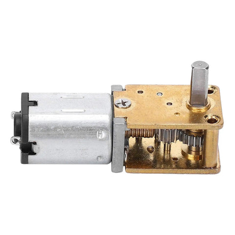 Mini Reducer Motor Gear Motor Micro Worm Gear DC Motor 6V 70 RPM For Electronics Locks Cameras Robots Smart Cars And More High Torque Low Noise Coated For Dust Resistance Durable Gear Train For Tiny Devices, side view showing metal and brass construction.