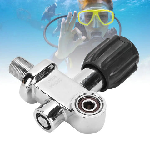 3500 PSI Scuba Tank Valve DIN Yoke Stainless Steel M18x1.5 Thread For Air Tanks Snorkeling And Diving, with diver background