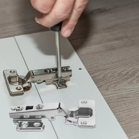 Two Pack Stainless Steel Soft Close Cabinet Hinges With Easy Installation for Kitchen Cabinets and Furniture Doors being installed